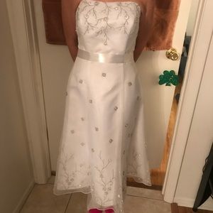 Tea length strapless wedding dress. Worn once.